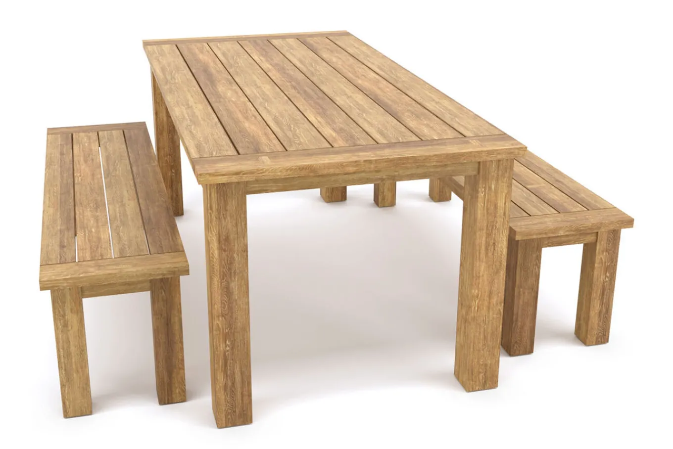 Sale Garten-Essgruppe, Tisch 200x100cm, 2 Bänke 170x40cm, recycled Teak, Plattenstärke 30mm Garten-Essgruppen