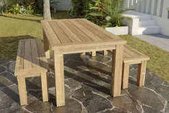 Sale Garten-Essgruppe, Tisch 200x100cm, 2 Bänke 170x40cm, recycled Teak, Plattenstärke 30mm Garten-Essgruppen