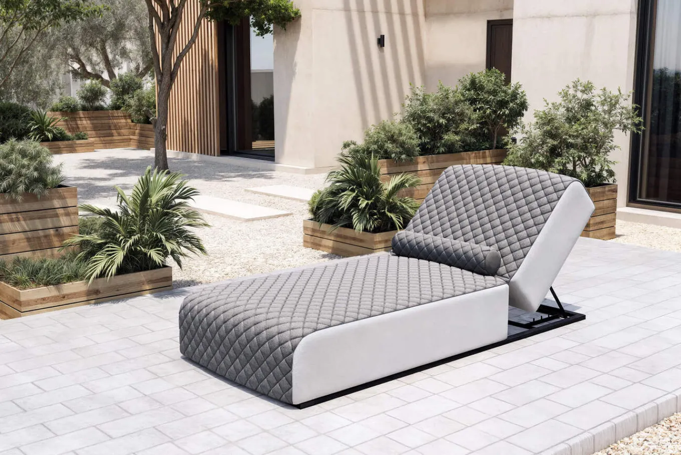 Outlet Gartenliege, hellgrau/dunkelgrau, Alu/Quick Dry Foam, inkl. Rückenkissen & verstellbarem Kopfteil Gartenliegen|Aluminium-Gartenmöbel