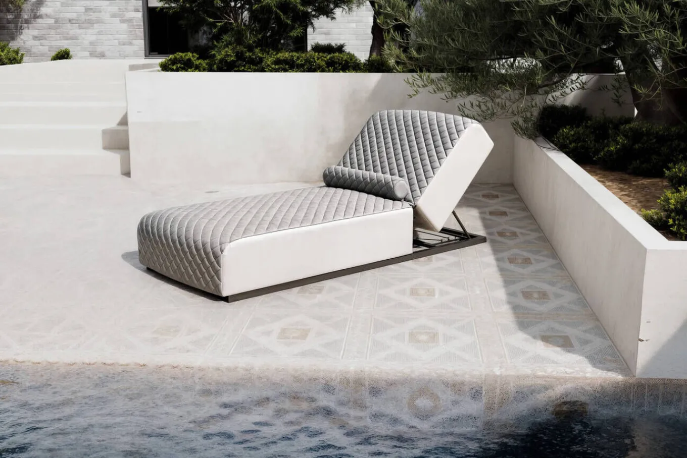 Outlet Gartenliege, hellgrau/dunkelgrau, Alu/Quick Dry Foam, inkl. Rückenkissen & verstellbarem Kopfteil Gartenliegen|Aluminium-Gartenmöbel