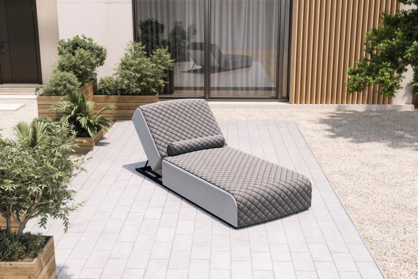 Outlet Gartenliege, hellgrau/dunkelgrau, Alu/Quick Dry Foam, inkl. Rückenkissen & verstellbarem Kopfteil Gartenliegen|Aluminium-Gartenmöbel
