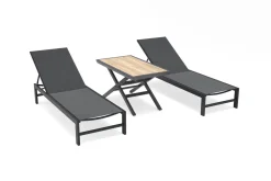 Clearance Gartenliegen-Set, anthrazit matt/schwarz, Alu/Textilene, 190 x 60 cm, inkl. höhenverstellbarer Kafeetisch , UV-beständig Gartenliegen|Aluminium-Gartenmöbel