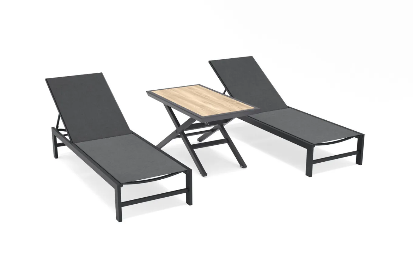 Clearance Gartenliegen-Set, anthrazit matt/schwarz, Alu/Textilene, 190 x 60 cm, inkl. höhenverstellbarer Kafeetisch , UV-beständig Gartenliegen|Aluminium-Gartenmöbel