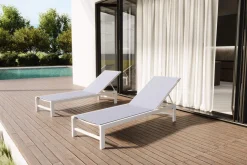 Outlet Gartenliegen-Set, creme/weiß, Aluminium, 190 x 60 cm, horizontal verstellbar, pulverbeschichtet Gartenliegen|Aluminium-Gartenmöbel