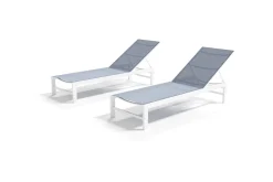 Outlet Gartenliegen-Set, creme/weiß, Aluminium, 190 x 60 cm, horizontal verstellbar, pulverbeschichtet Gartenliegen|Aluminium-Gartenmöbel