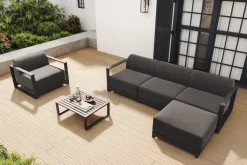 Clearance Gartenlounge, anthrazit, Aluminium/Polyester, für 5 Personen, mit Kissen Inklusive, stapelbar, UV-beständig Gartenlounge|Aluminium-Gartenmöbel