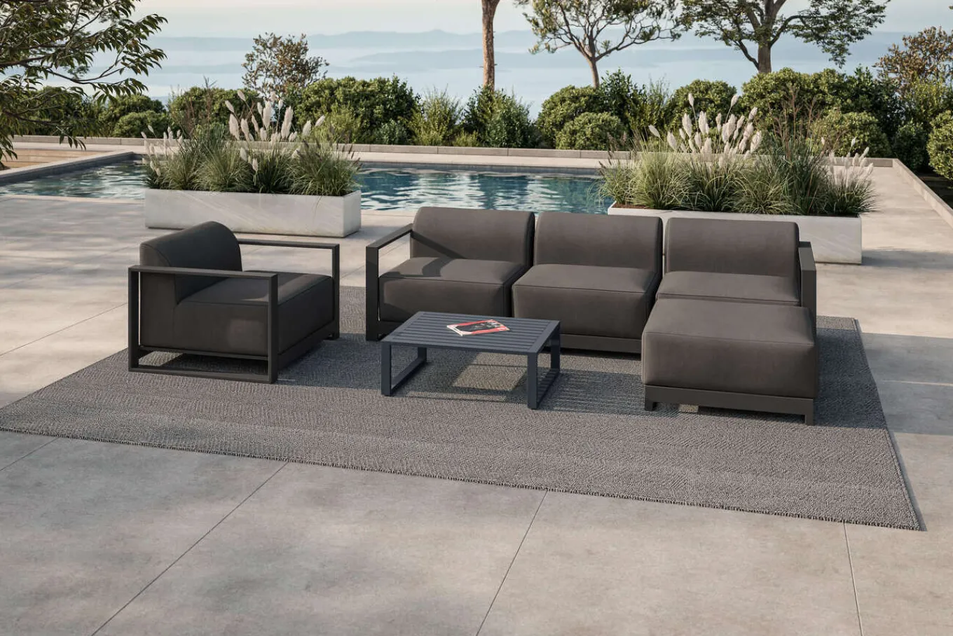 Clearance Gartenlounge, anthrazit, Aluminium/Polyester, für 5 Personen, mit Kissen Inklusive, stapelbar, UV-beständig Gartenlounge|Aluminium-Gartenmöbel