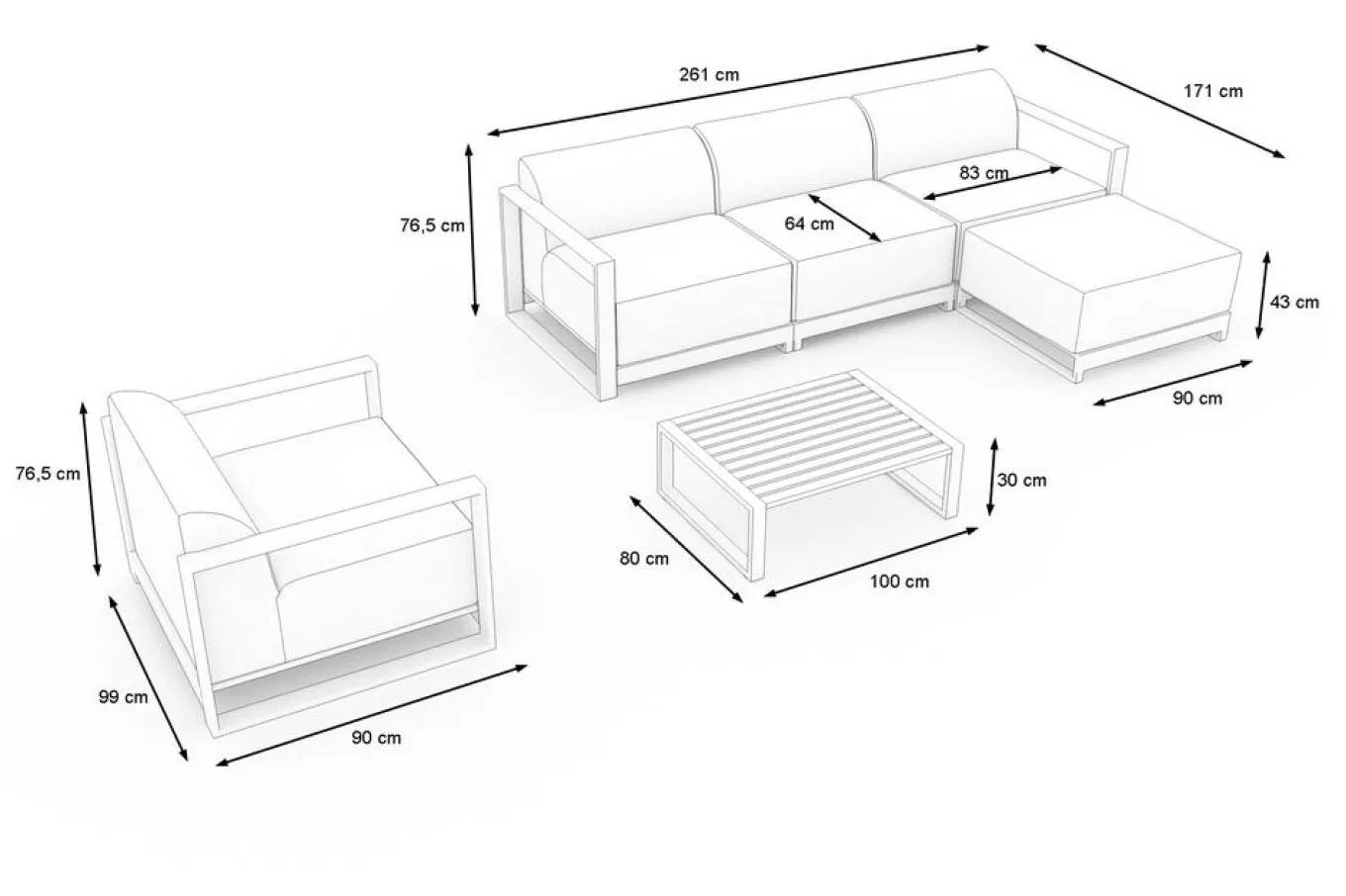 Clearance Gartenlounge, anthrazit, Aluminium/Polyester, für 5 Personen, mit Kissen Inklusive, stapelbar, UV-beständig Gartenlounge|Aluminium-Gartenmöbel
