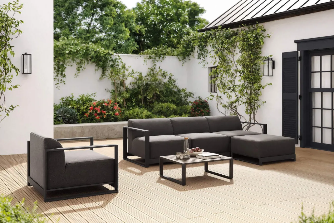 Clearance Gartenlounge, anthrazit, Aluminium/Polyester, für 5 Personen, mit Kissen Inklusive, stapelbar, UV-beständig Gartenlounge|Aluminium-Gartenmöbel