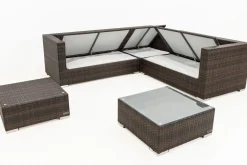Hot Gartenlounge, braun marmoriert, 6 Pers, Polyrattan, wasserfeste Kissenbox, inkl. Beistelltisch Polyrattan-Gartenmöbel|Gartenlounge