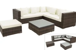 Hot Gartenlounge, braun marmoriert, 6 Pers, Polyrattan, wasserfeste Kissenbox, inkl. Beistelltisch Polyrattan-Gartenmöbel|Gartenlounge