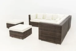 Hot Gartenlounge, braun marmoriert, 6 Pers, Polyrattan, wasserfeste Kissenbox, inkl. Beistelltisch Polyrattan-Gartenmöbel|Gartenlounge