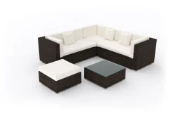 Hot Gartenlounge, braun marmoriert, 6 Pers, Polyrattan, wasserfeste Kissenbox, inkl. Beistelltisch Polyrattan-Gartenmöbel|Gartenlounge