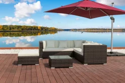 Hot Gartenlounge, braun marmoriert, 6 Pers, Polyrattan, wasserfeste Kissenbox, inkl. Beistelltisch Polyrattan-Gartenmöbel|Gartenlounge