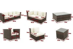 New Gartenlounge, braun marmoriert, Polyrattan, 8 Pers, wasserfeste Kissenbox, inkl. Beistelltisch Polyrattan-Gartenmöbel|Gartenlounge