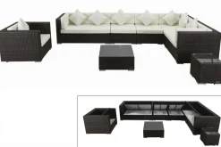 New Gartenlounge, braun marmoriert, Polyrattan, 8 Pers, wasserfeste Kissenbox, inkl. Beistelltisch Polyrattan-Gartenmöbel|Gartenlounge