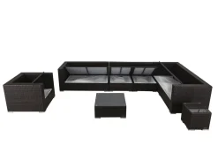 New Gartenlounge, braun marmoriert, Polyrattan, 8 Pers, wasserfeste Kissenbox, inkl. Beistelltisch Polyrattan-Gartenmöbel|Gartenlounge