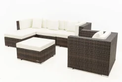 Sale Gartenlounge, braun marmoriert, Polyrattan, 5 Pers, wasserfeste Kissenbox, inkl. Beistelltisch Polyrattan-Gartenmöbel|Gartenlounge