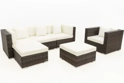 Sale Gartenlounge, braun marmoriert, Polyrattan, 5 Pers, wasserfeste Kissenbox, inkl. Beistelltisch Polyrattan-Gartenmöbel|Gartenlounge