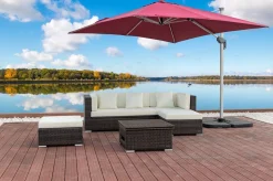 New Gartenlounge, braun marmoriert, 5 Pers, Polyrattan, wasserfeste Kissenbox, inkl. Loungetisch Polyrattan-Gartenmöbel|Gartenlounge