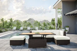 New Gartenlounge, braun marmoriert, 5 Pers, Polyrattan, wasserfeste Kissenbox, inkl. Loungetisch Polyrattan-Gartenmöbel|Gartenlounge