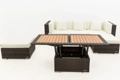 New Gartenlounge, braun marmoriert, 5 Pers, Polyrattan, wasserfeste Kissenbox, inkl. Loungetisch Polyrattan-Gartenmöbel|Gartenlounge