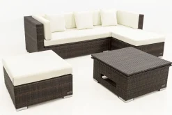 New Gartenlounge, braun marmoriert, 5 Pers, Polyrattan, wasserfeste Kissenbox, inkl. Loungetisch Polyrattan-Gartenmöbel|Gartenlounge
