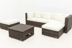 New Gartenlounge, braun marmoriert, 5 Pers, Polyrattan, wasserfeste Kissenbox, inkl. Loungetisch Polyrattan-Gartenmöbel|Gartenlounge