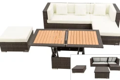 New Gartenlounge, braun marmoriert, 5 Pers, Polyrattan, wasserfeste Kissenbox, inkl. Loungetisch Polyrattan-Gartenmöbel|Gartenlounge