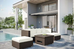 New Gartenlounge, braun marmoriert, 5 Pers, Polyrattan, wasserfeste Kissenbox, inkl. Loungetisch Polyrattan-Gartenmöbel|Gartenlounge