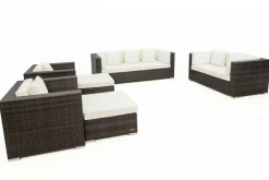 New Gartenlounge, braun marmoriert, Polyrattan, 9 Pers, wasserfeste Kissenbox Polyrattan-Gartenmöbel|Gartenlounge