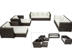 New Gartenlounge, braun marmoriert, Polyrattan, 9 Pers, wasserfeste Kissenbox Polyrattan-Gartenmöbel|Gartenlounge