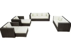 New Gartenlounge, braun marmoriert, Polyrattan, 9 Pers, wasserfeste Kissenbox Polyrattan-Gartenmöbel|Gartenlounge