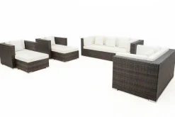 New Gartenlounge, braun marmoriert, Polyrattan, 9 Pers, wasserfeste Kissenbox Polyrattan-Gartenmöbel|Gartenlounge