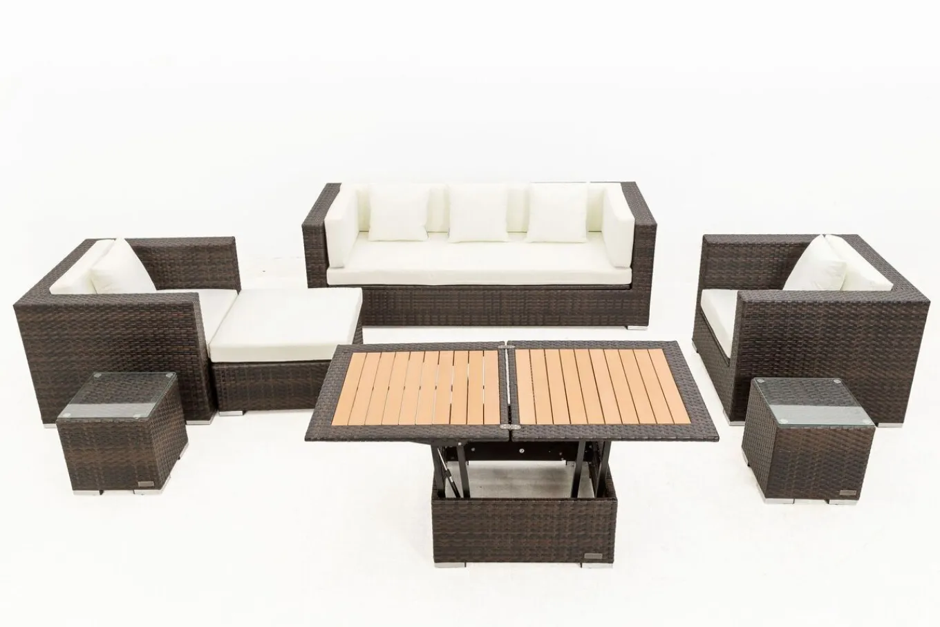 Gartenlounge, braun marmoriert, Polyrattan, 6 Pers, wasserfeste Kissenbox, inkl. Loungetisch Polyrattan-Gartenmöbel|Gartenlounge