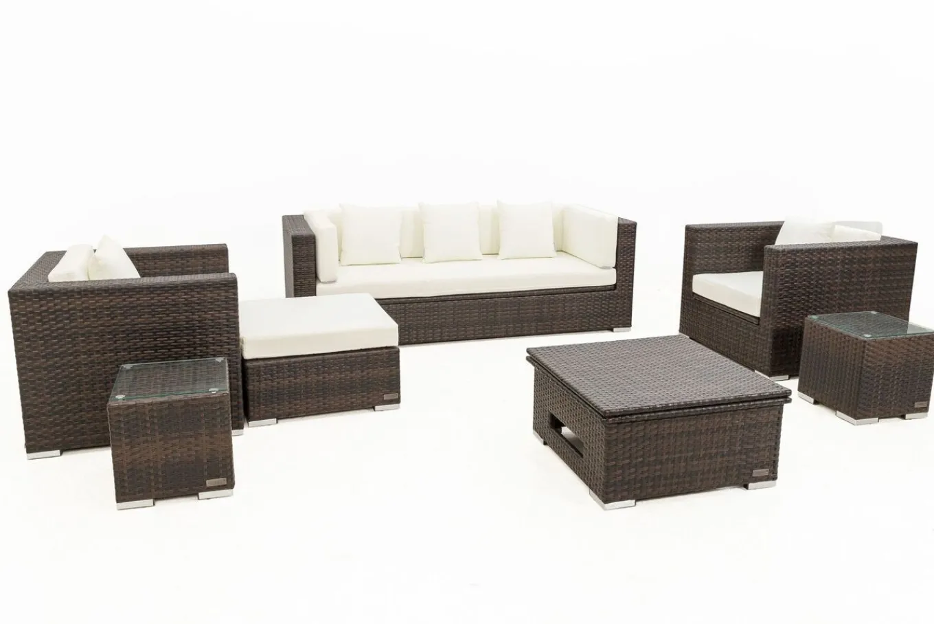 Gartenlounge, braun marmoriert, Polyrattan, 6 Pers, wasserfeste Kissenbox, inkl. Loungetisch Polyrattan-Gartenmöbel|Gartenlounge