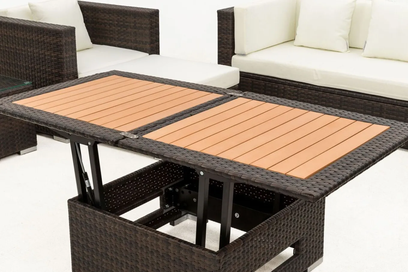 Gartenlounge, braun marmoriert, Polyrattan, 6 Pers, wasserfeste Kissenbox, inkl. Loungetisch Polyrattan-Gartenmöbel|Gartenlounge