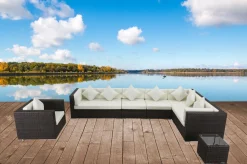 New Gartenlounge, braun marmoriert, Polyrattan, 8 Pers, wasserfeste Kissenbox Polyrattan-Gartenmöbel|Gartenlounge