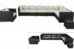 New Gartenlounge, braun marmoriert, Polyrattan, 8 Pers, wasserfeste Kissenbox Polyrattan-Gartenmöbel|Gartenlounge