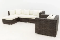 Gartenlounge, braun marmoriert, Polyrattan, 5 Pers, wasserfeste Kissenbox Polyrattan-Gartenmöbel|Gartenlounge