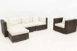 Gartenlounge, braun marmoriert, Polyrattan, 5 Pers, wasserfeste Kissenbox Polyrattan-Gartenmöbel|Gartenlounge