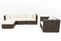 Gartenlounge, braun marmoriert, Polyrattan, 5 Pers, wasserfeste Kissenbox Polyrattan-Gartenmöbel|Gartenlounge