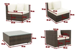 Gartenlounge, braun marmoriert, Polyrattan, 5 Pers, wasserfeste Kissenbox Polyrattan-Gartenmöbel|Gartenlounge