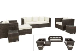 Best Gartenlounge, braun marmoriert, Polyrattan, 6 Pers, wasserfeste Kissenbox Polyrattan-Gartenmöbel|Gartenlounge