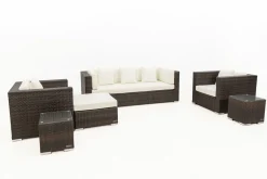 Best Gartenlounge, braun marmoriert, Polyrattan, 6 Pers, wasserfeste Kissenbox Polyrattan-Gartenmöbel|Gartenlounge