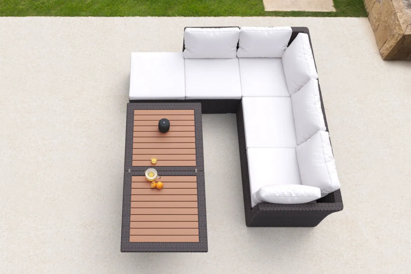 Outlet Gartenlounge, braun marmoriert, Polyrattan, inkl. Loungetisch, für 5 Personen, wasserfeste Kissenbox Polyrattan-Gartenmöbel|Gartenlounge