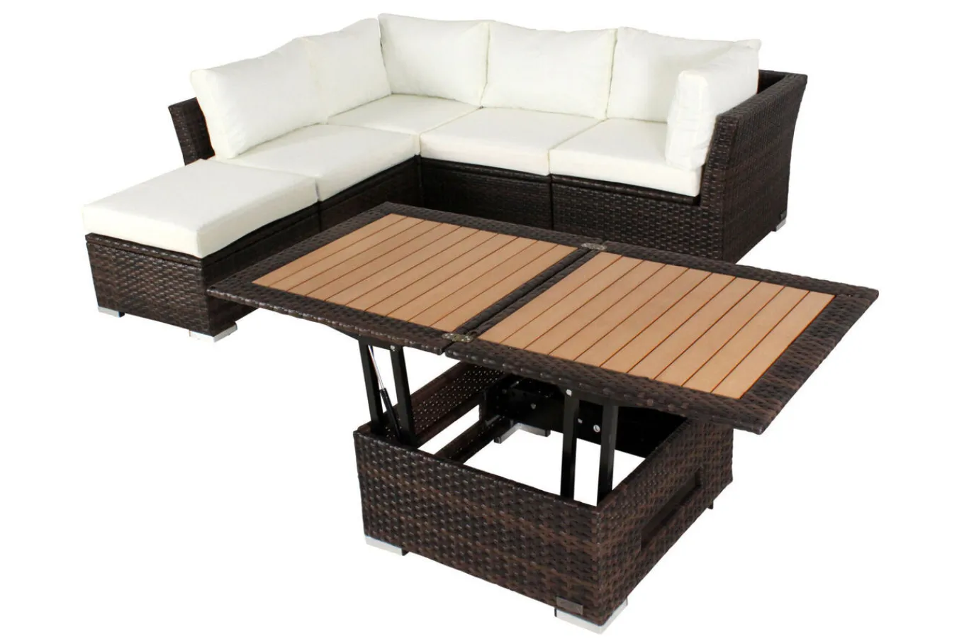 Outlet Gartenlounge, braun marmoriert, Polyrattan, inkl. Loungetisch, für 5 Personen, wasserfeste Kissenbox Polyrattan-Gartenmöbel|Gartenlounge