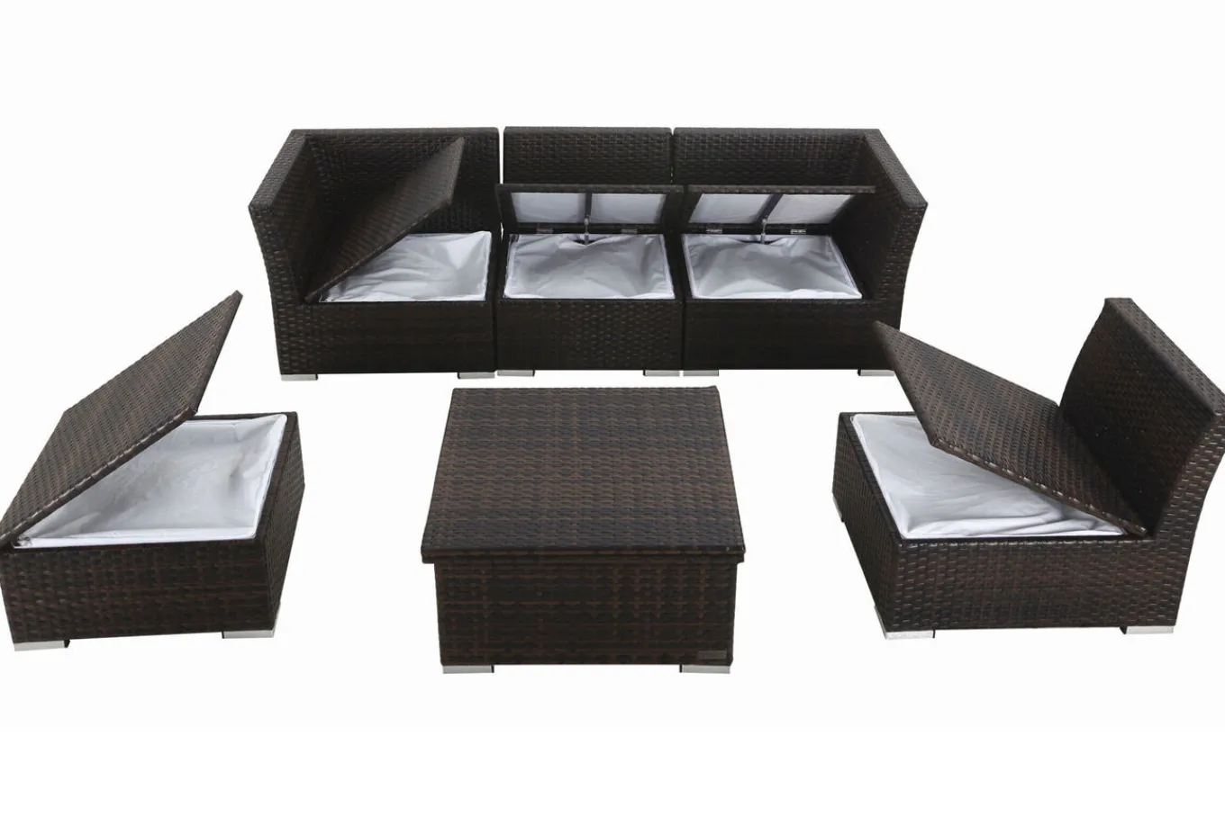 Outlet Gartenlounge, braun marmoriert, Polyrattan, inkl. Loungetisch, für 5 Personen, wasserfeste Kissenbox Polyrattan-Gartenmöbel|Gartenlounge