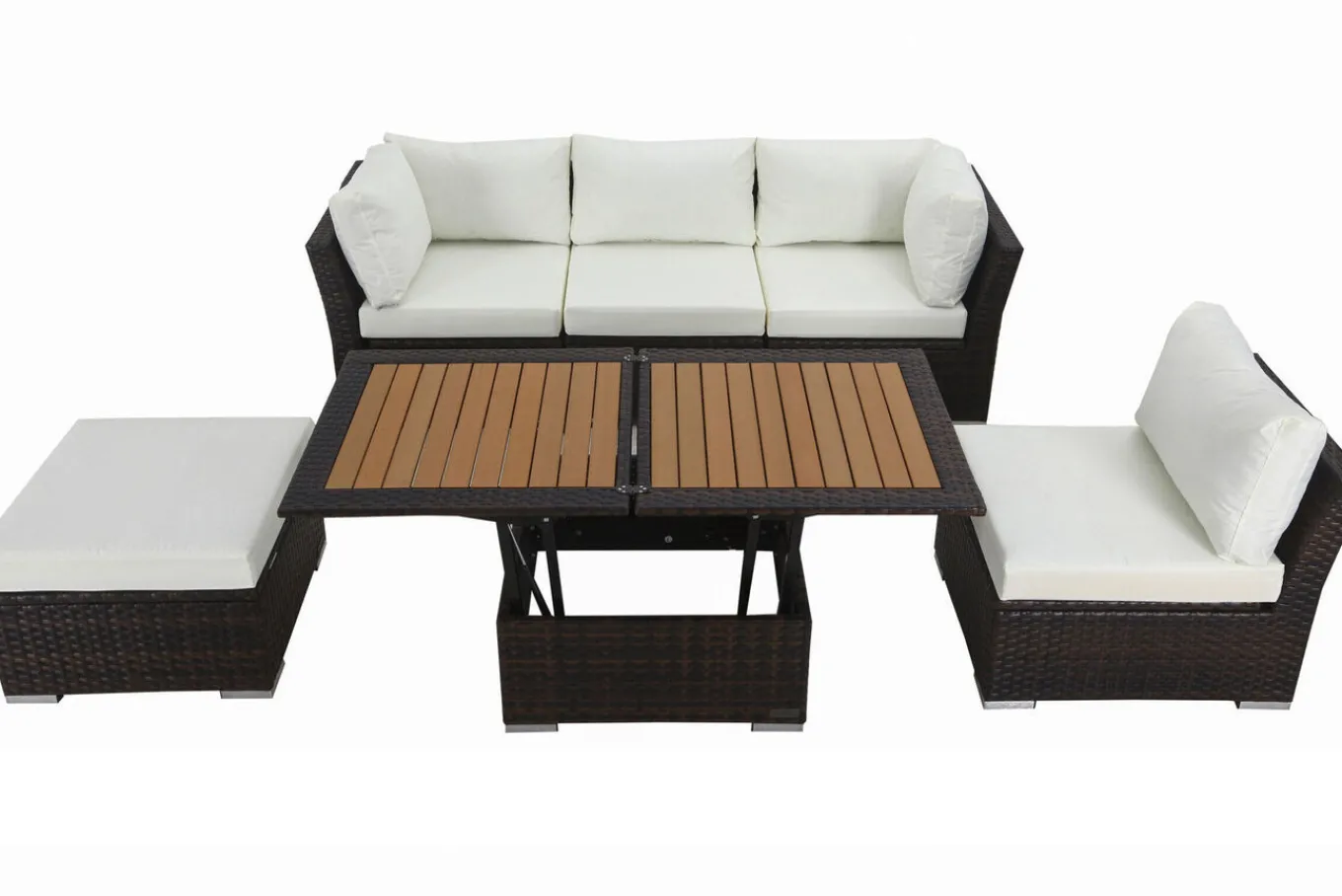 Outlet Gartenlounge, braun marmoriert, Polyrattan, inkl. Loungetisch, für 5 Personen, wasserfeste Kissenbox Polyrattan-Gartenmöbel|Gartenlounge