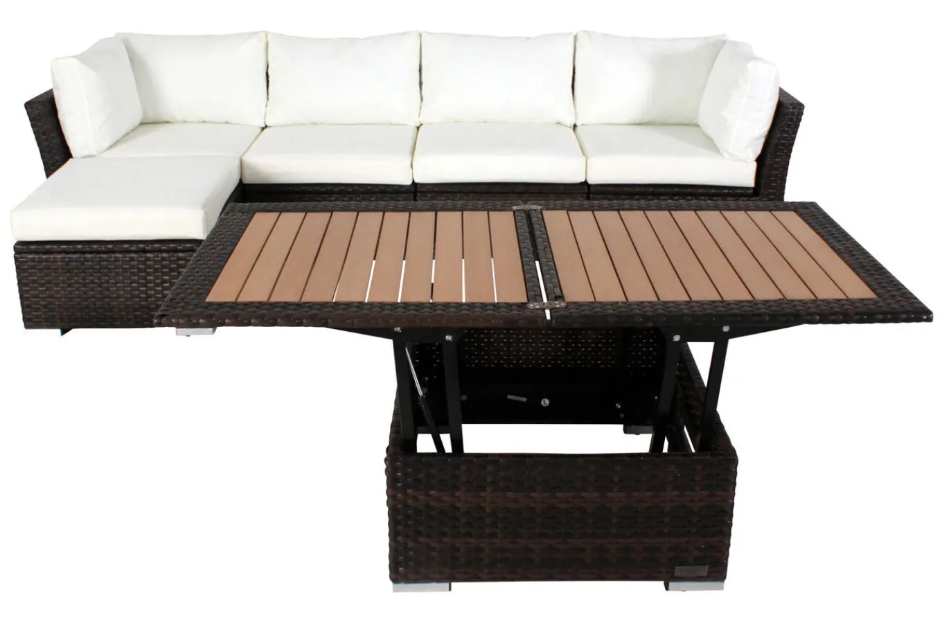 Outlet Gartenlounge, braun marmoriert, Polyrattan, inkl. Loungetisch, für 5 Personen, wasserfeste Kissenbox Polyrattan-Gartenmöbel|Gartenlounge